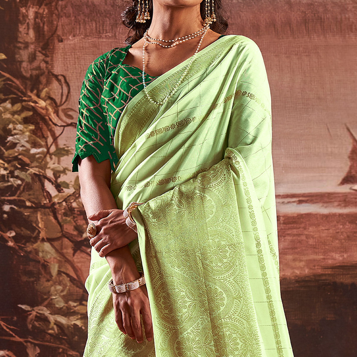 Green Woven Cotton Silk Saree