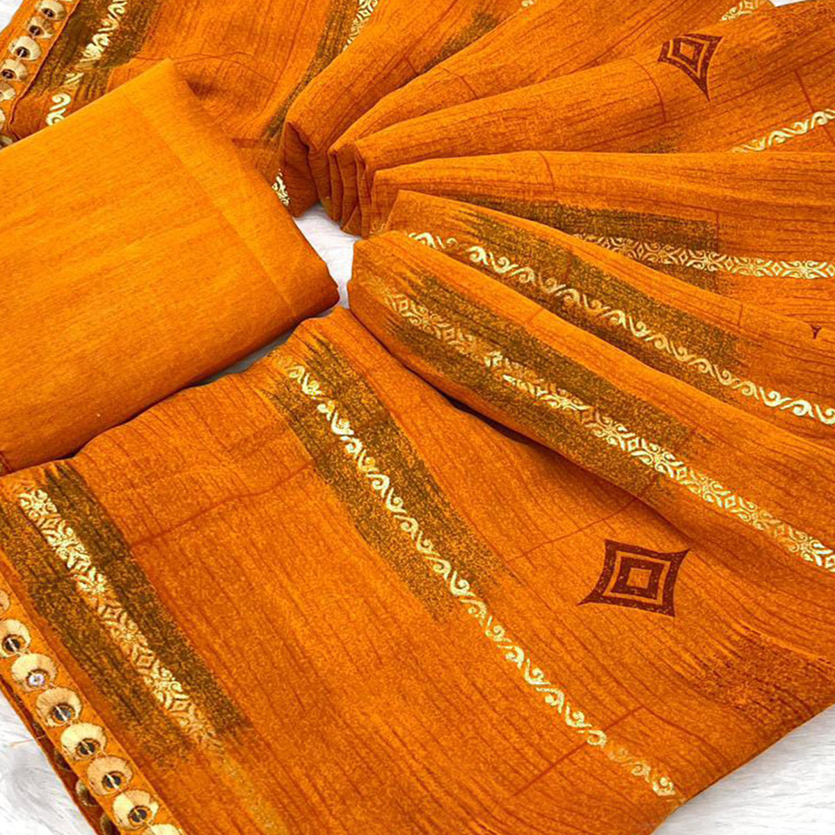 Mustard Yellow Soft Crush Georgette Printed Saree