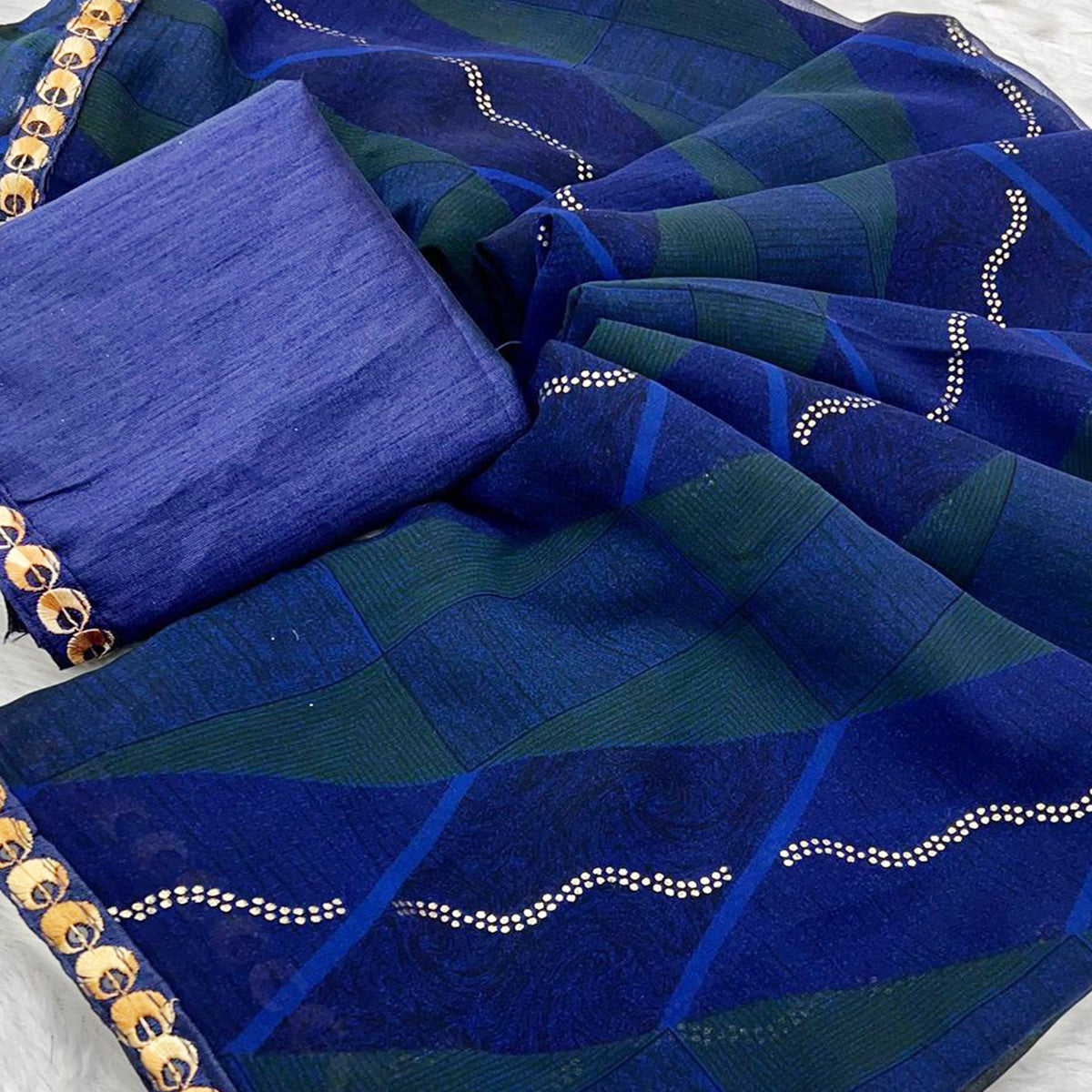 Blue Soft Crush Georgette Printed Saree