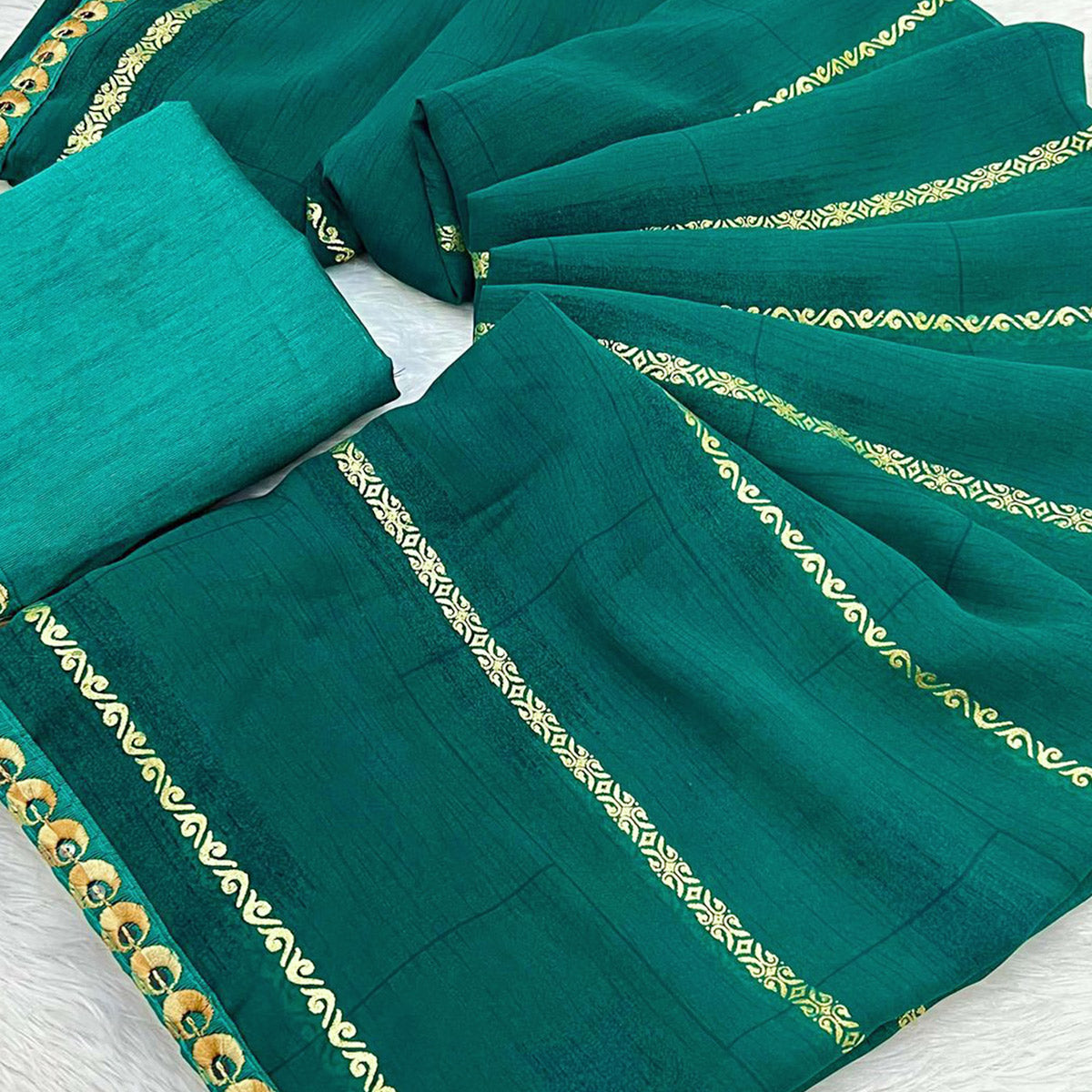 Rama Green Soft Crush Georgette Printed Saree