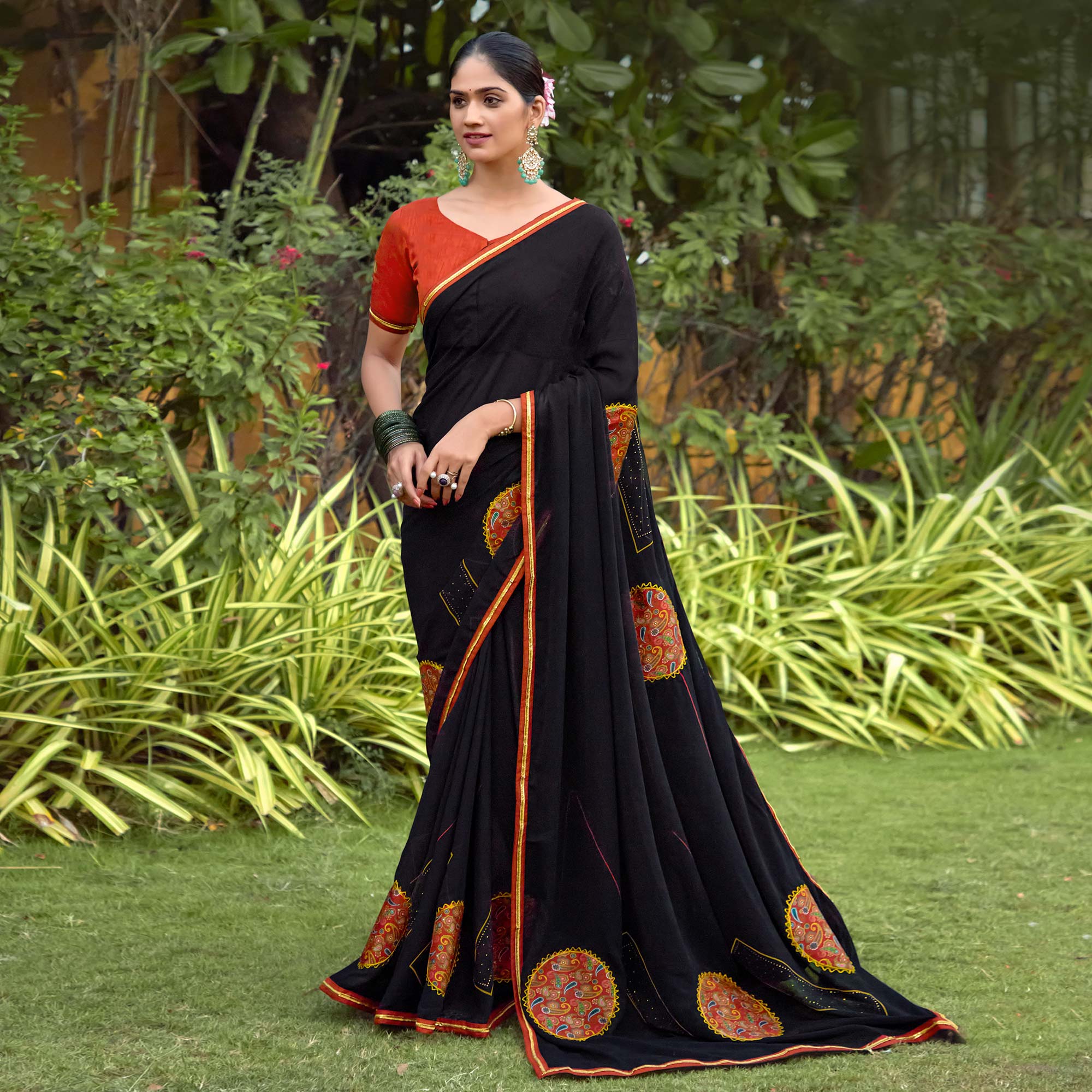 Black Embroidered Georgette Saree