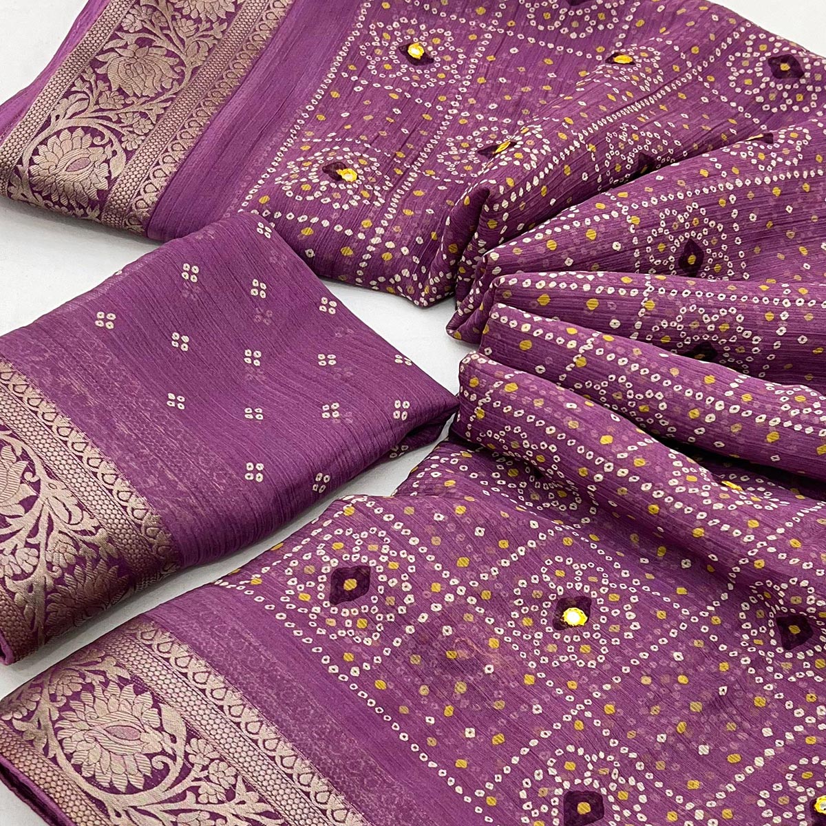 Purple Bandhani Printed Chiffon Saree