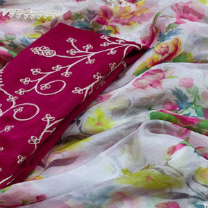 Multicolor Floral Printed Jimmy Choo Tissue Saree With Sequins Embroidered Border