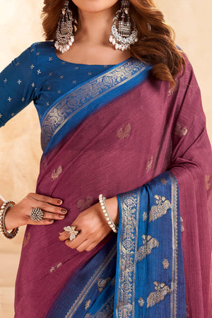 Mauve Chinon Saree Featuring Exquisite Jacquard Weaving for a Timeless and Refined Look