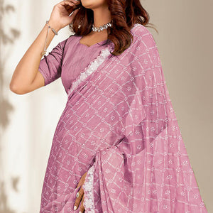 Mauve Floral Printed Chiffon Saree With Embroidered Border