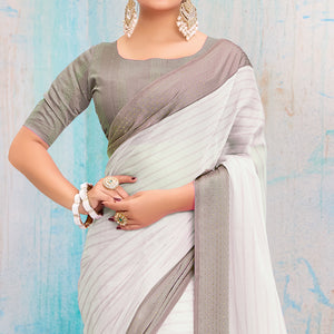 Grey Printed Chiffon Saree With Weaving Border