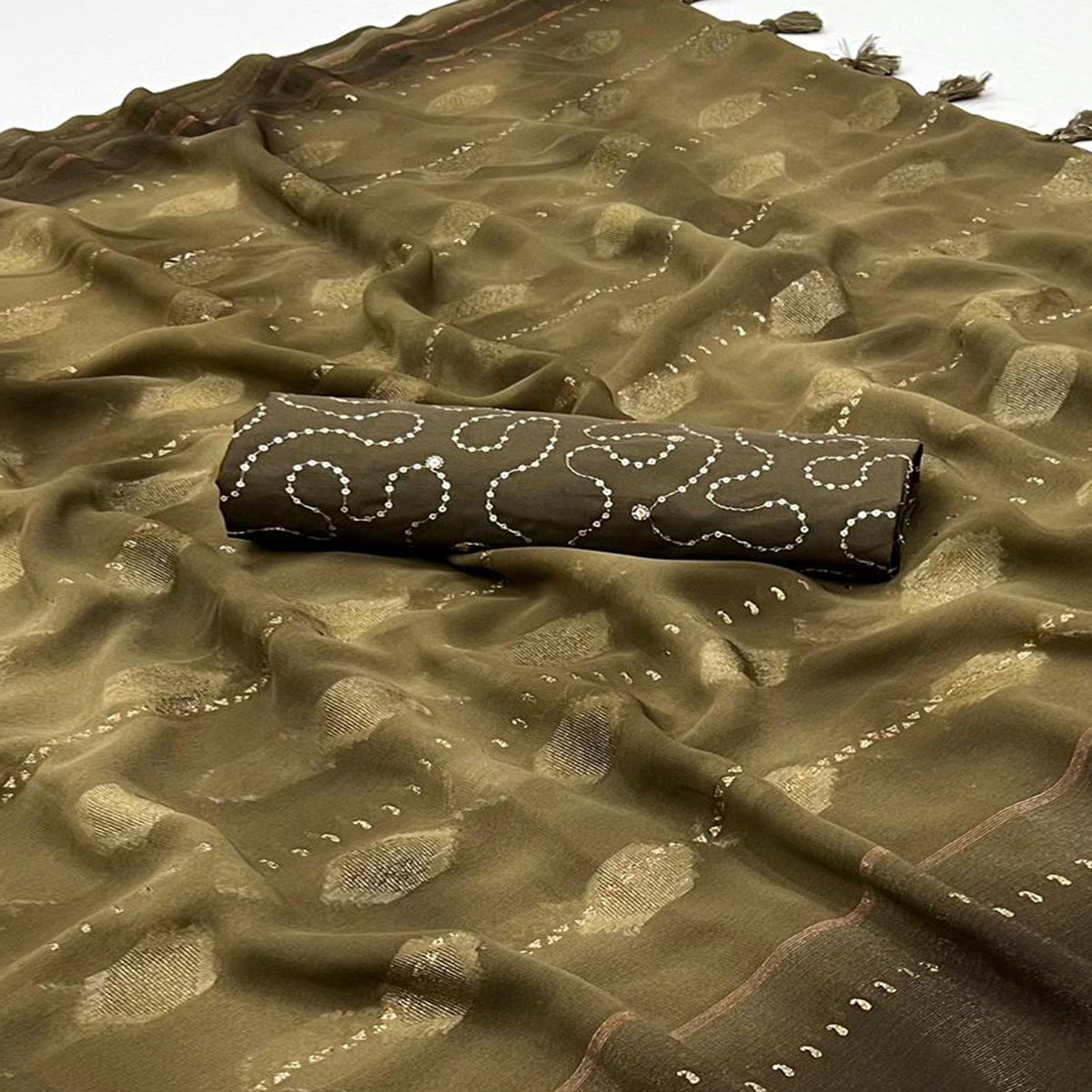 Olive Woven Georgette Saree