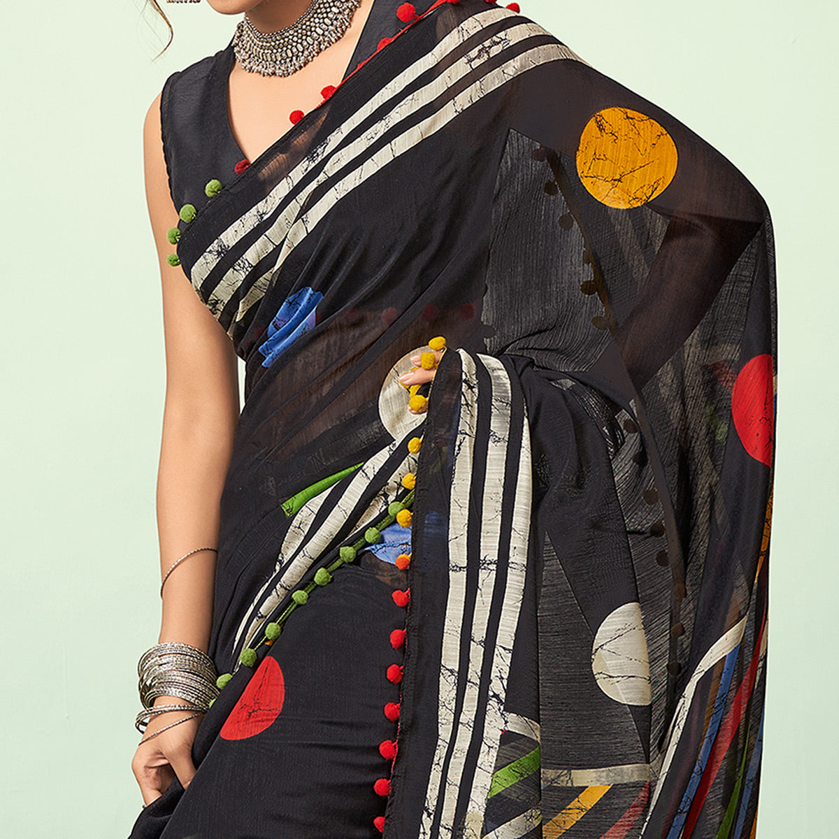 Black Printed Pure Cotton Saree