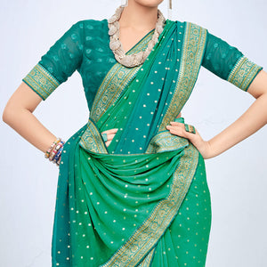 Sea Green & Teal Foil Printed Georgette Saree