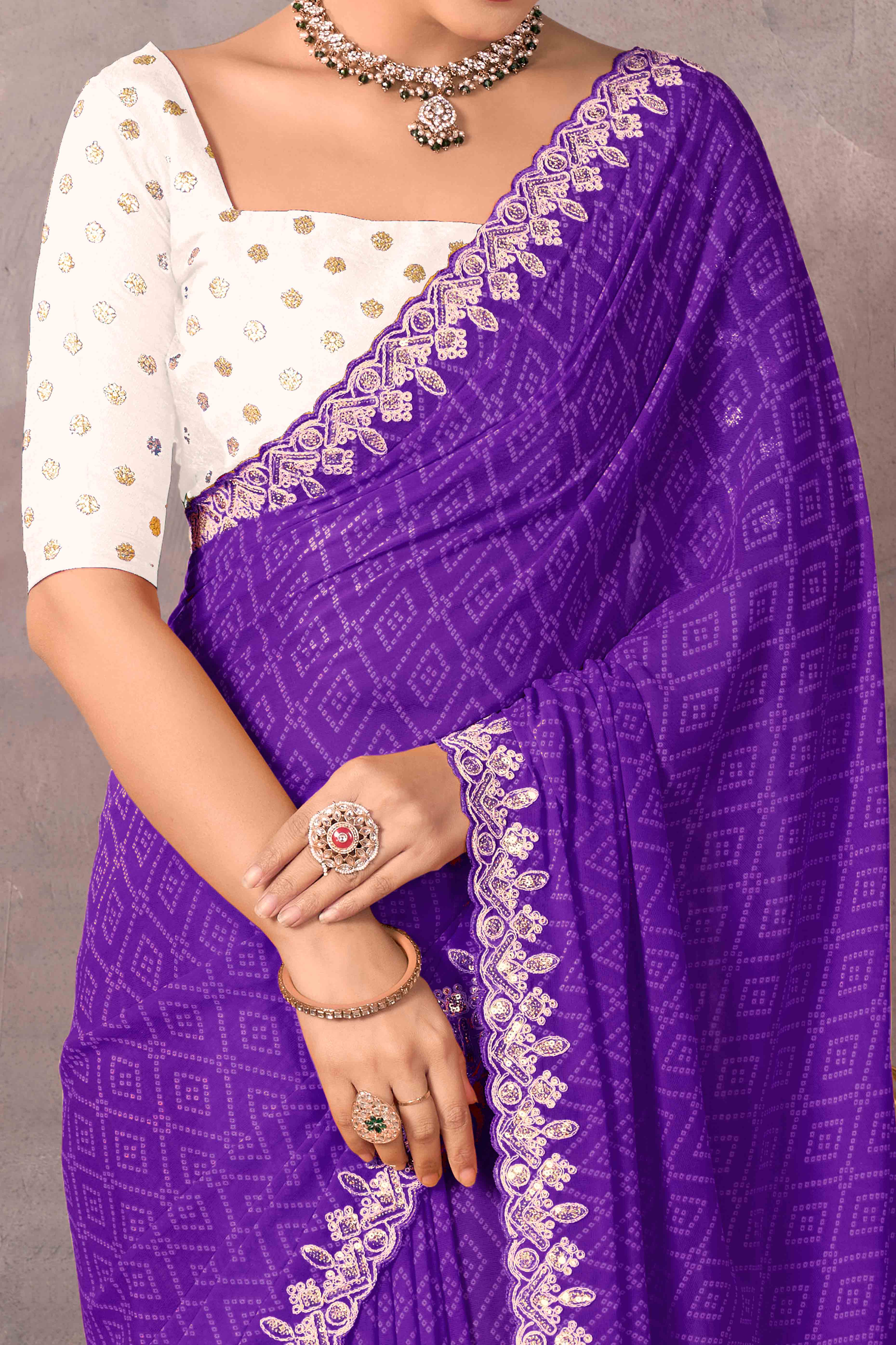 Modern Purple Georgette Saree with Timeless Bandhani Prints