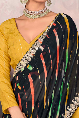 Black Leheriya Printed Georgette Saree