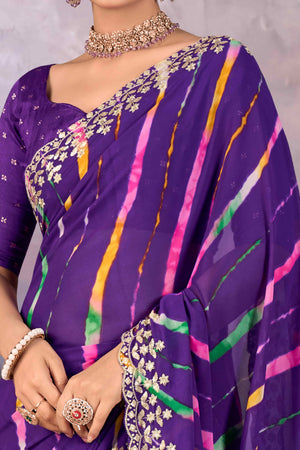 Purple Leheriya Printed Georgette Saree