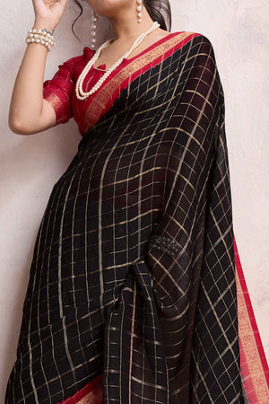 Black Zari Woven Cotton Silk Saree