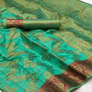 Rama Green Floral Woven Art Sill Saree