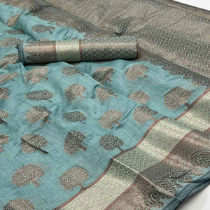 Blue Floral Woven Pure Cotton Saree