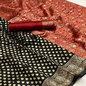 Black Floral Woven Banarasi Silk Saree