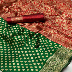 Green Floral Woven Banarasi Silk Saree