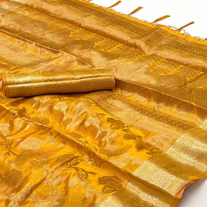 Yellow Floral Woven Organza Saree