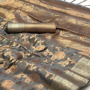 Grey Floral Woven Organza Saree