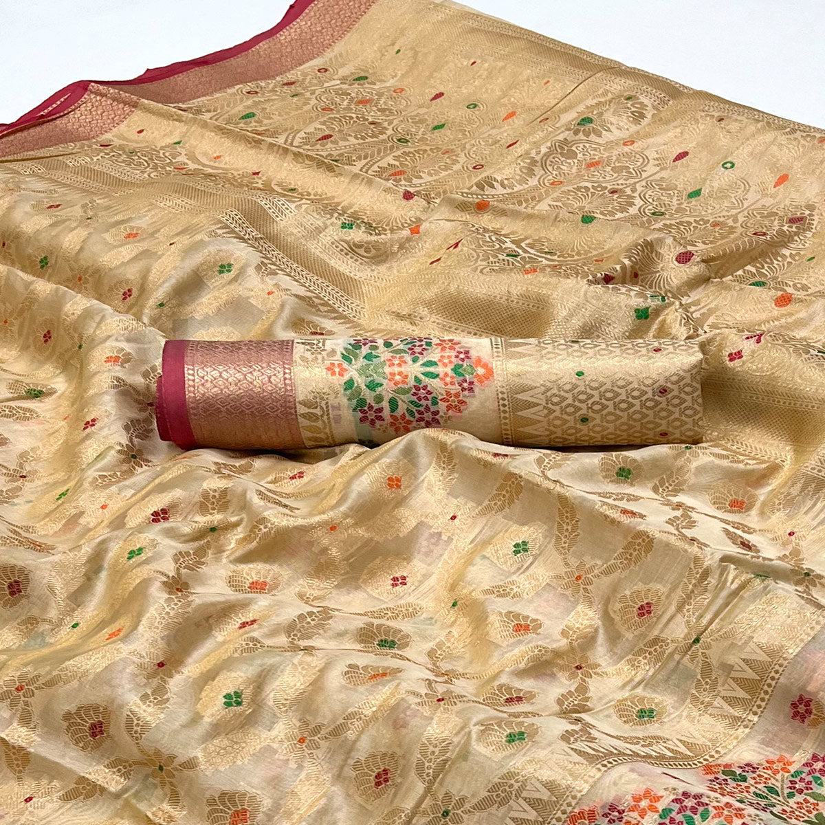 Offwhite Floral Woven Organza Saree