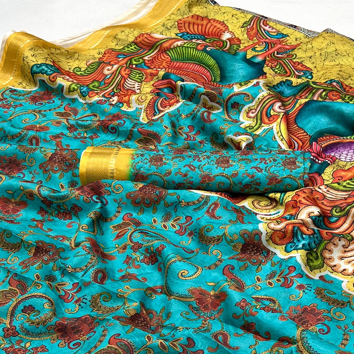 Blue Digital Printed Dola Silk Saree