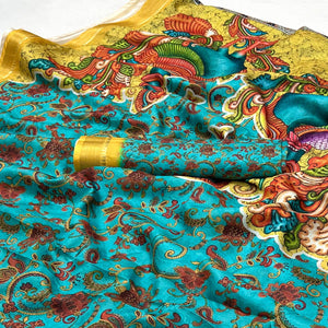 Blue Digital Printed Dola Silk Saree