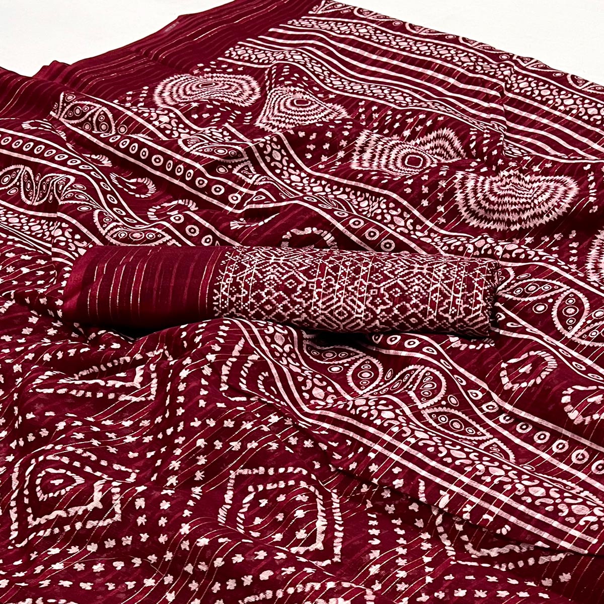 Wine Woven With Printed Linen Saree