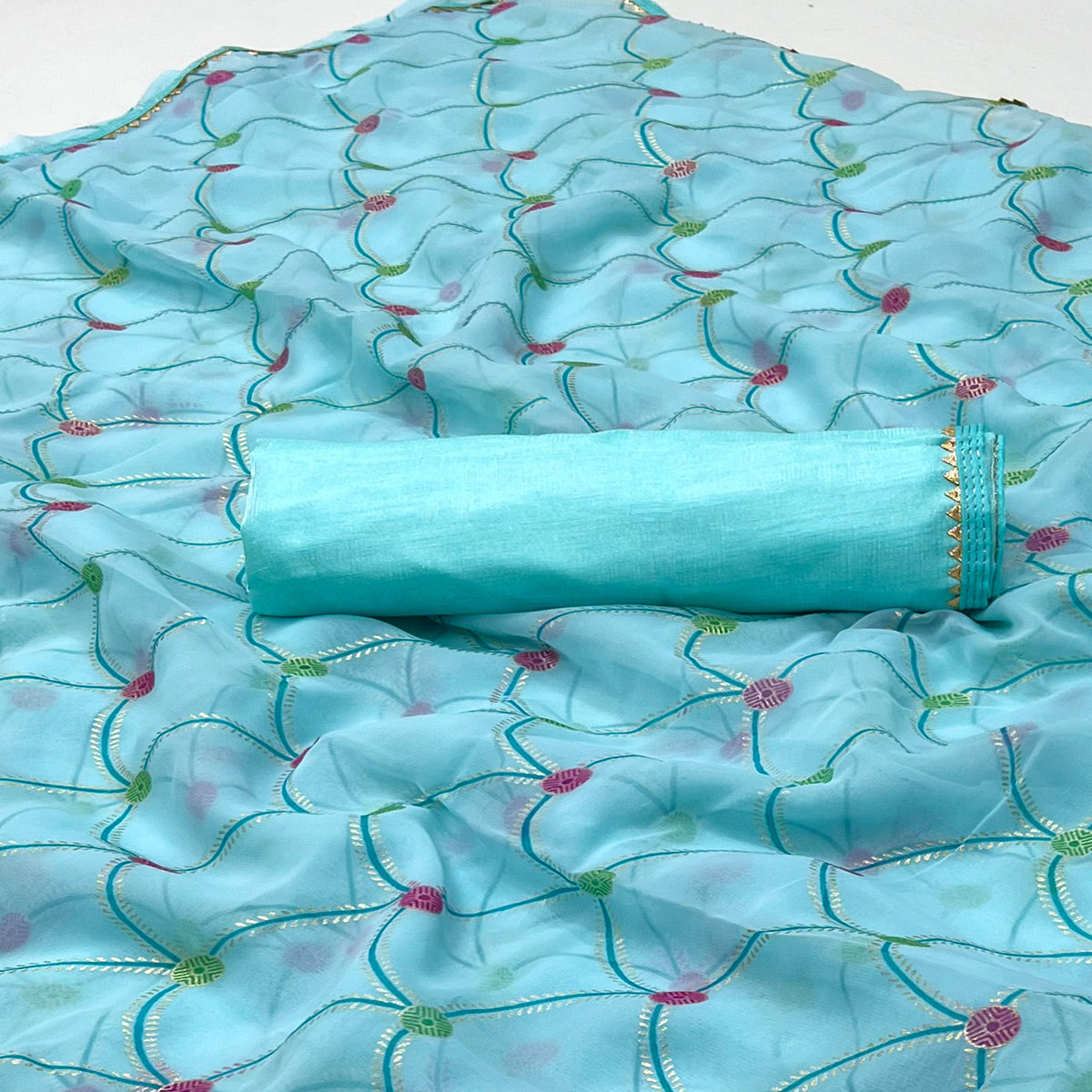 Blue Foil Printed Georgette Saree