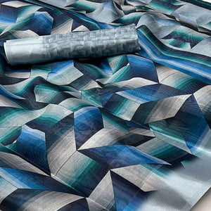 Blue Digital Printed Cotton Blend Saree With Fancy Border