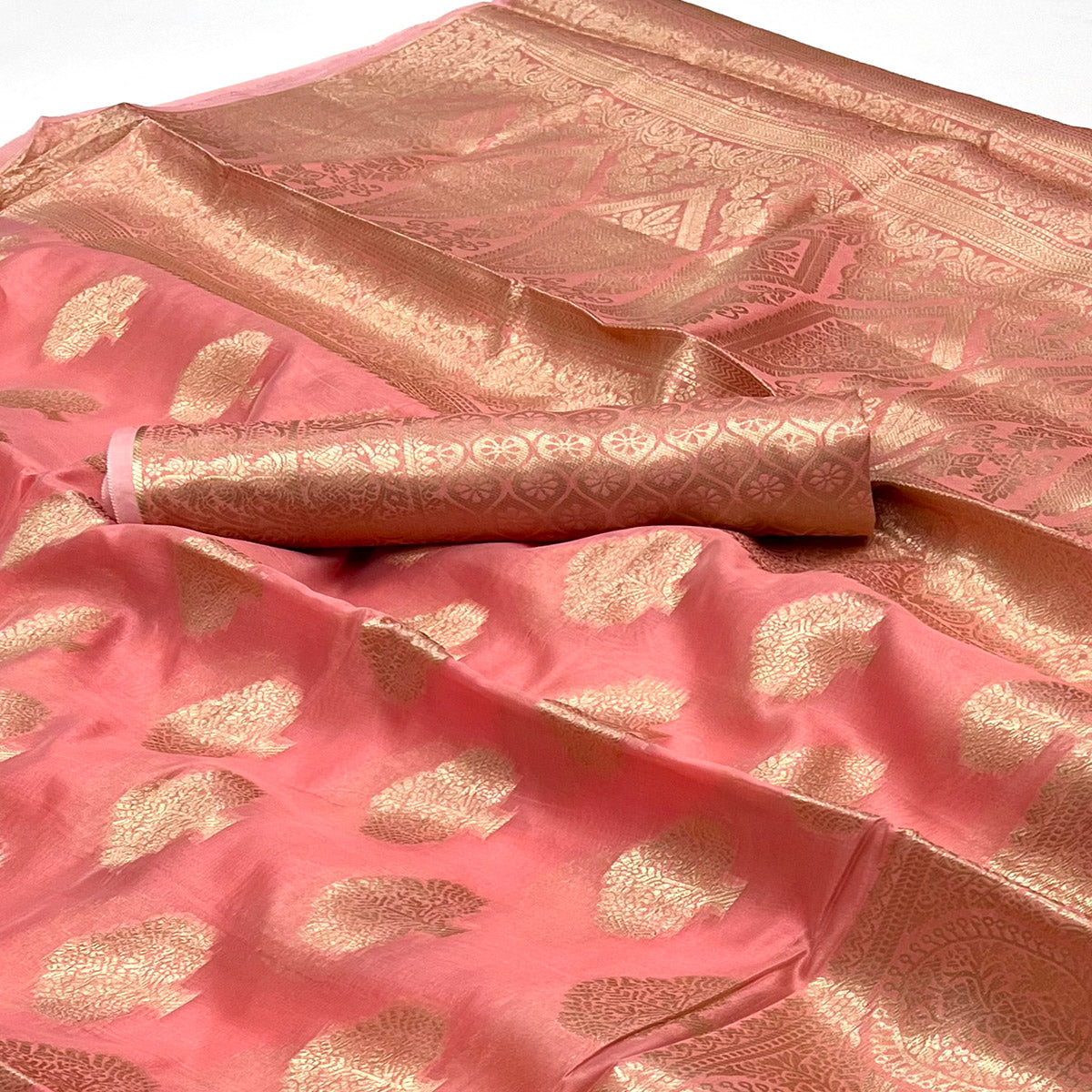 Peach Woven Organza Saree
