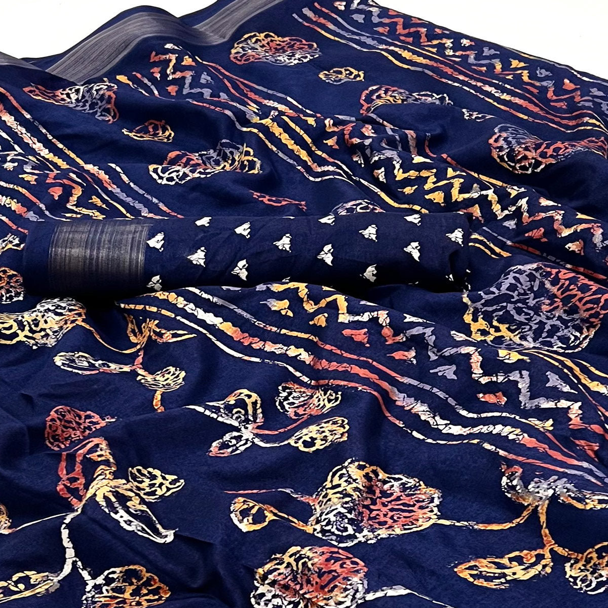 Blue Floral Printed Dola Silk Saree