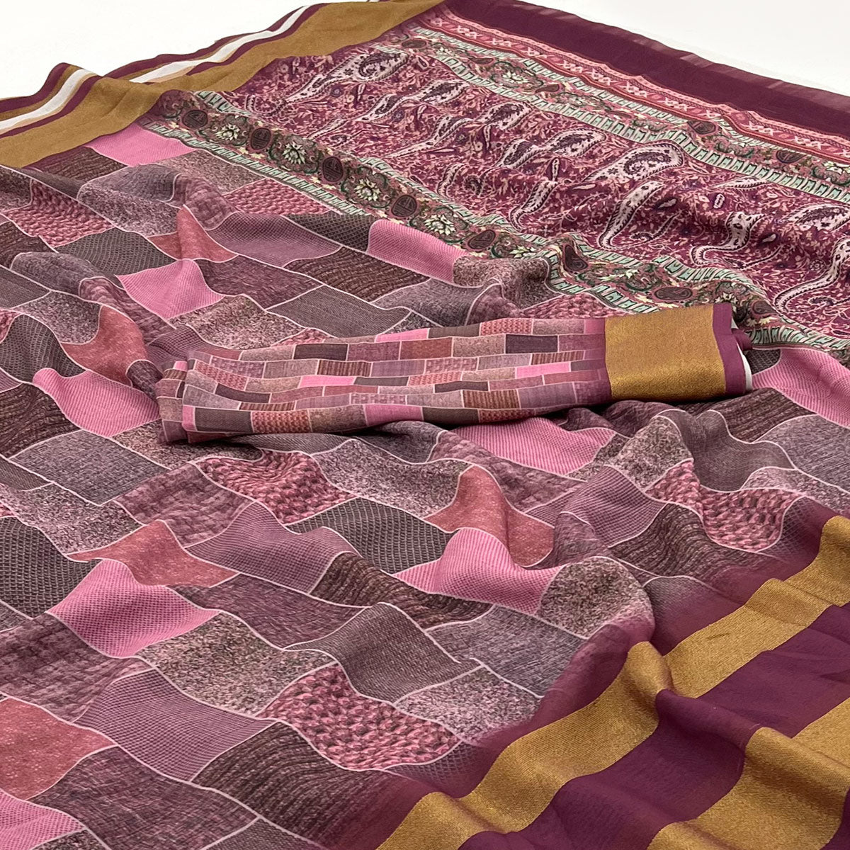 Pink Digital Printed Georgette Saree