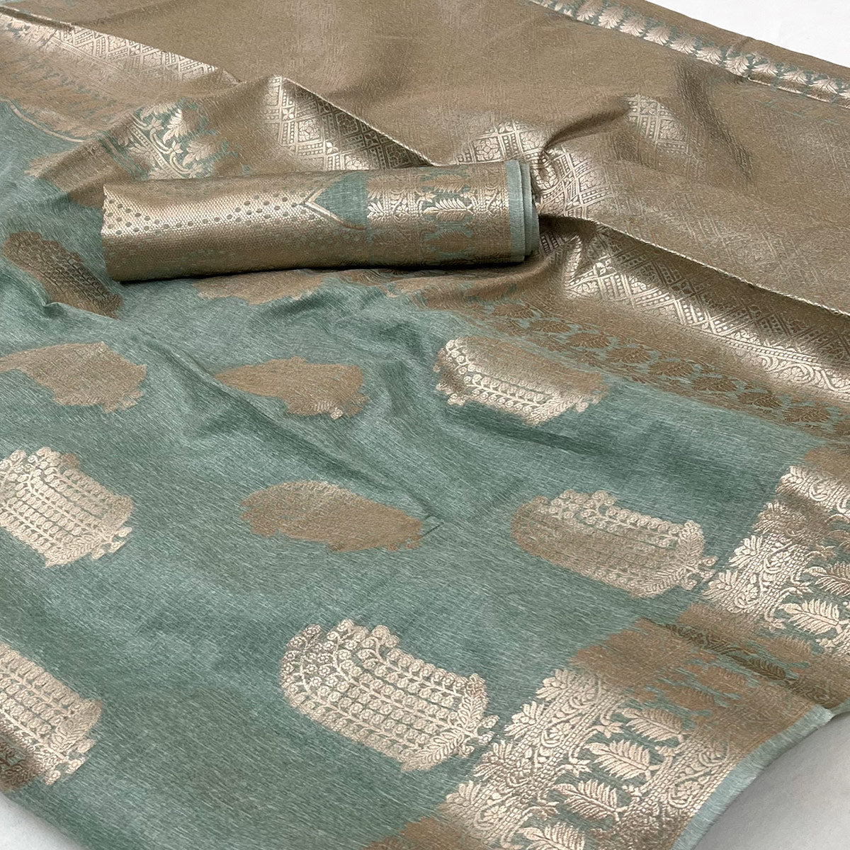 Sea Green Floral Woven Georgette Saree