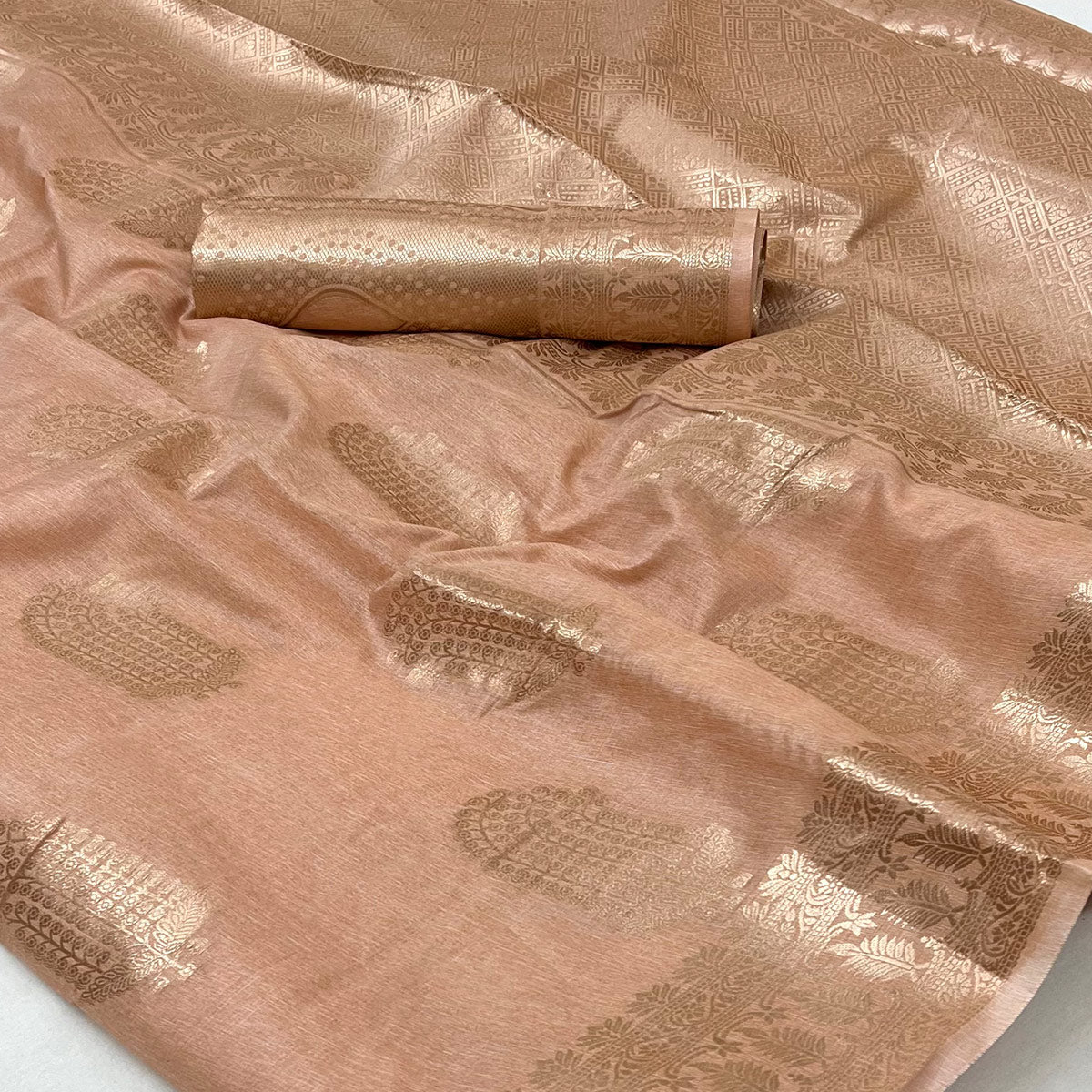 Peach Floral Woven Georgette Saree