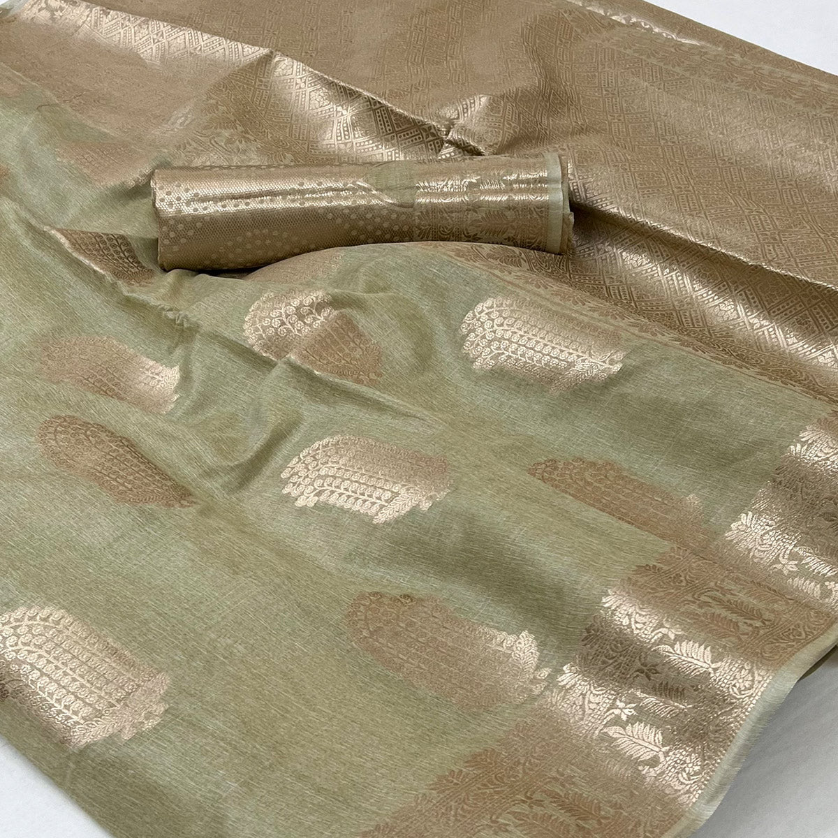Green Floral Woven Georgette Saree