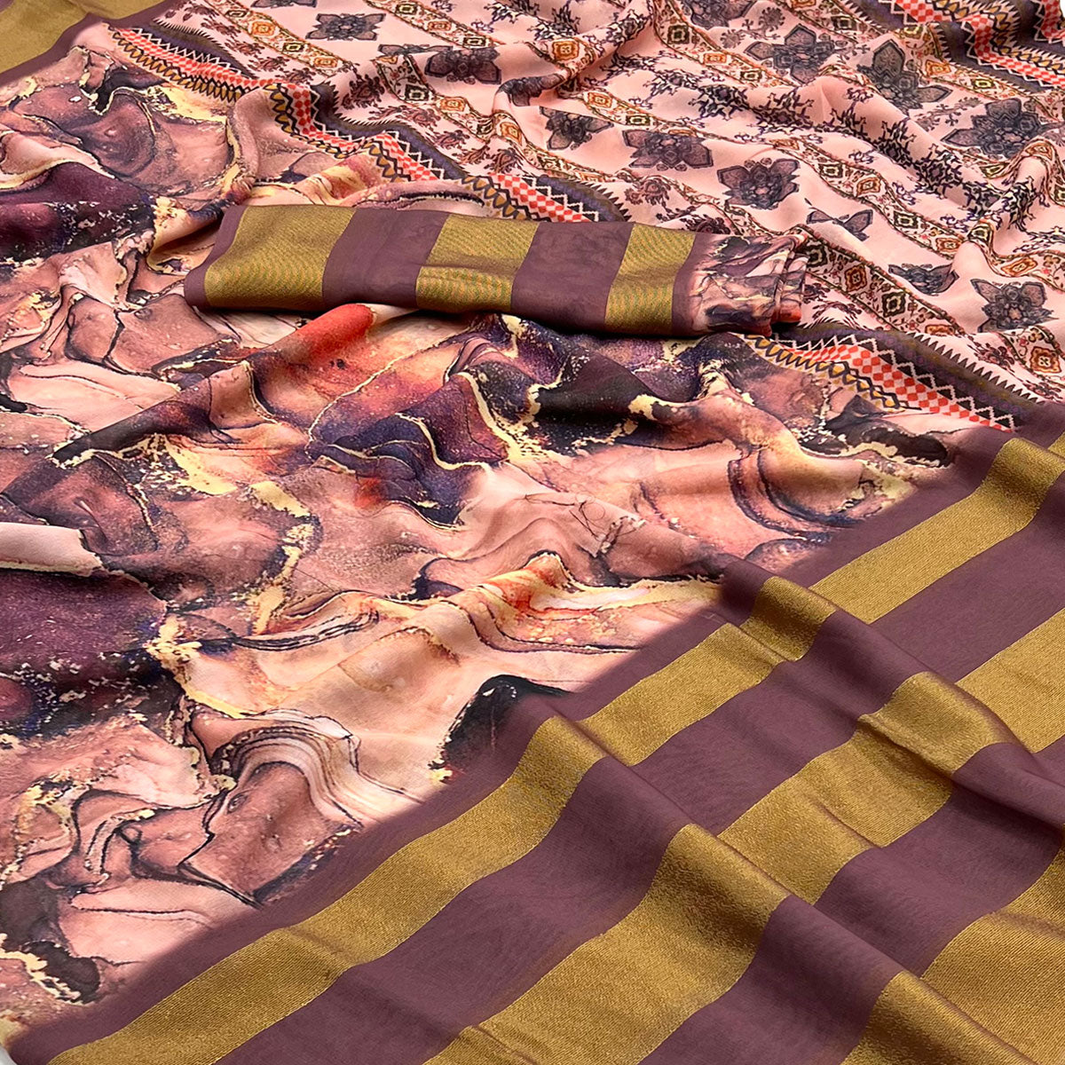 Wine Digital Printed Viscose Saree