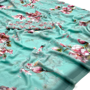 Blue Floral Digital Printed Georgette Saree