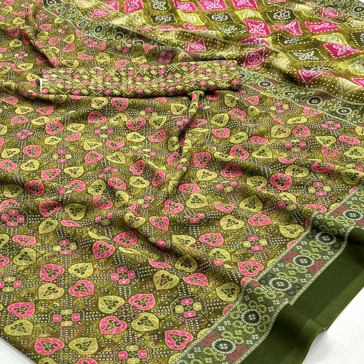 Green Bandhani Digital Printed Georgette Saree