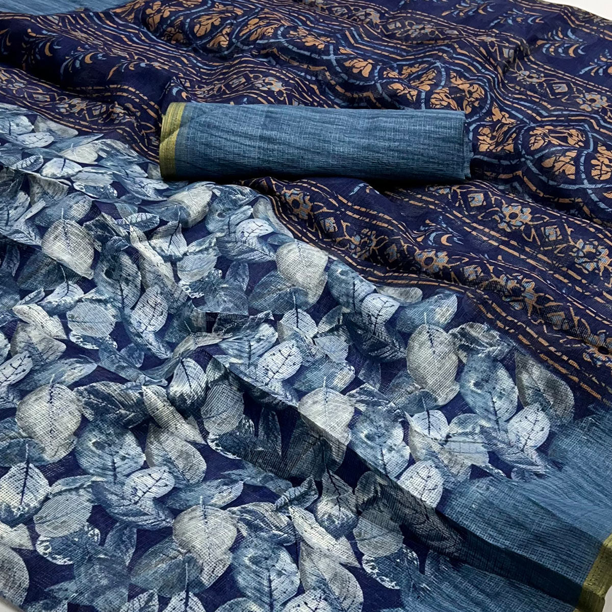 Blue Digital Printed Cotton Blend Saree
