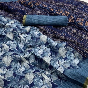 Blue Digital Printed Cotton Blend Saree