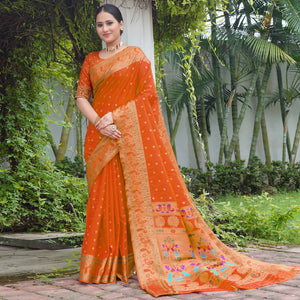 Orange Woven Paithani Art Silk Saree