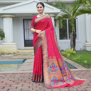 Pink Woven Paithani Art Silk Saree