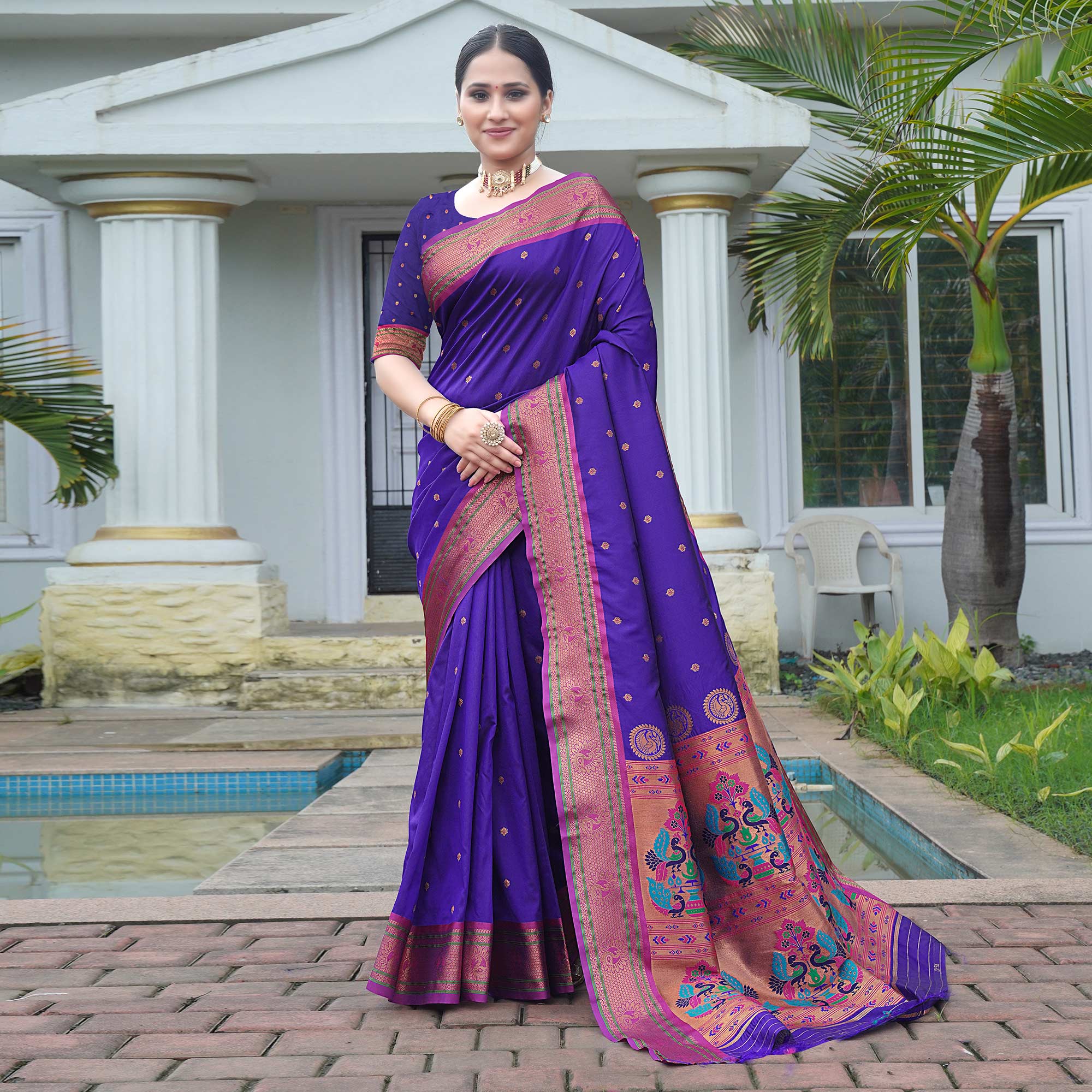 Purple Woven Paithani Art Silk Saree