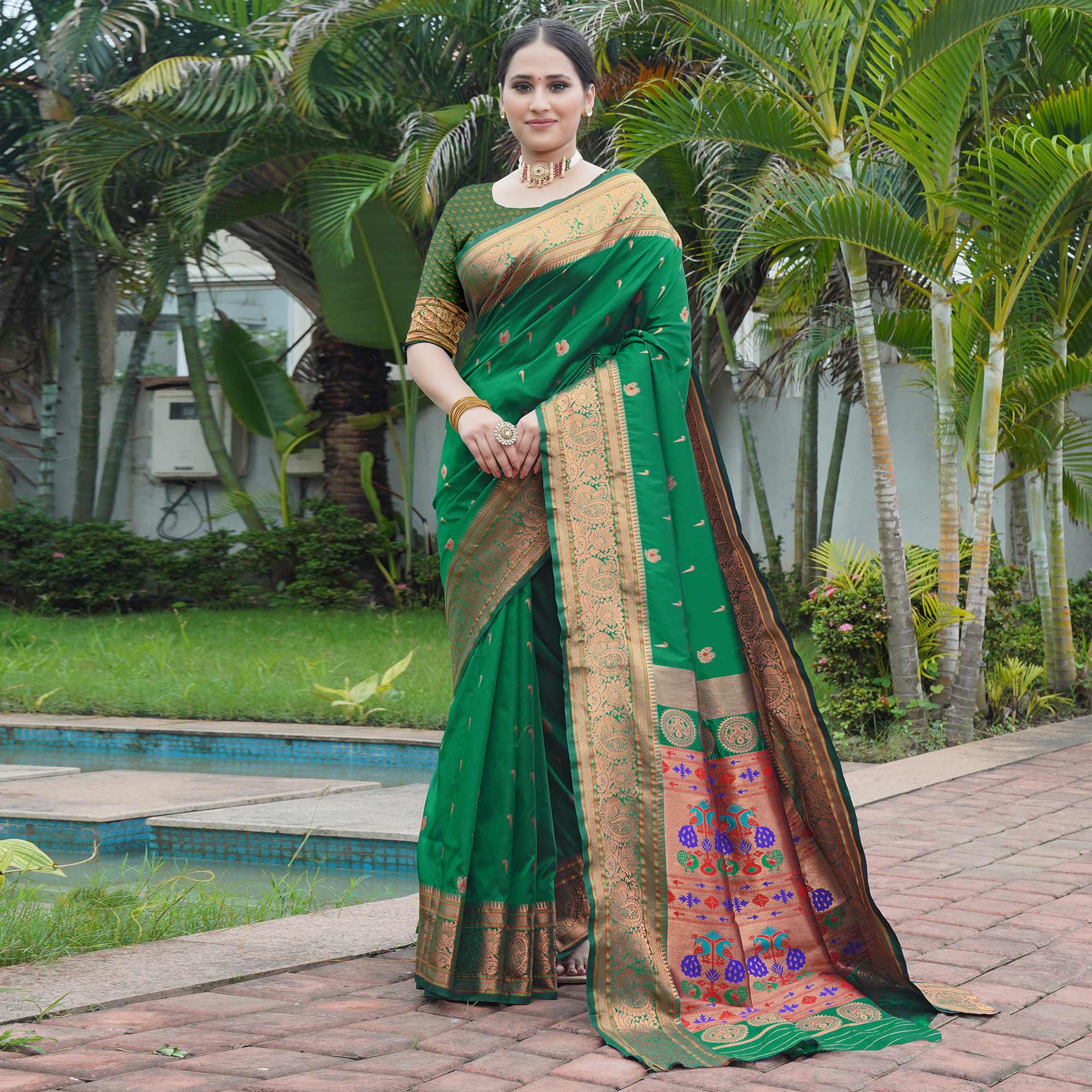 Green Woven Paithani Art Silk Saree
