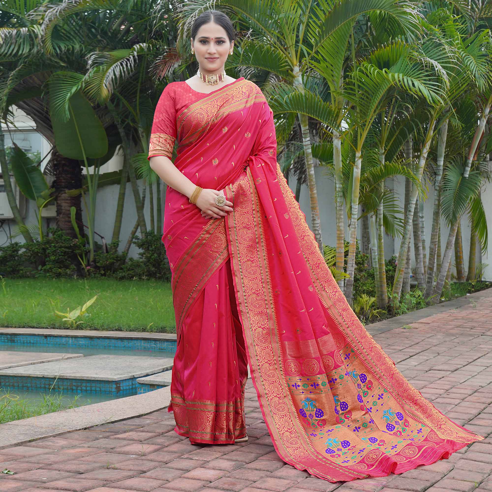 Pink Woven Paithani Art Silk Saree