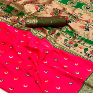 Pink Woven Pure Silk Paithani Saree