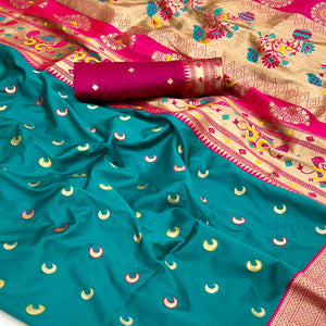 Rama Blue Woven Pure Silk Paithani Saree