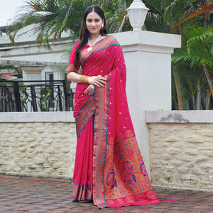 Pink Woven Paithani Art Silk Saree