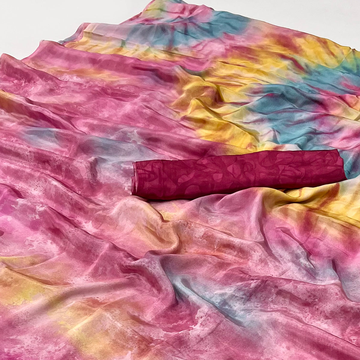 Pink Printed Crepe Silk Saree