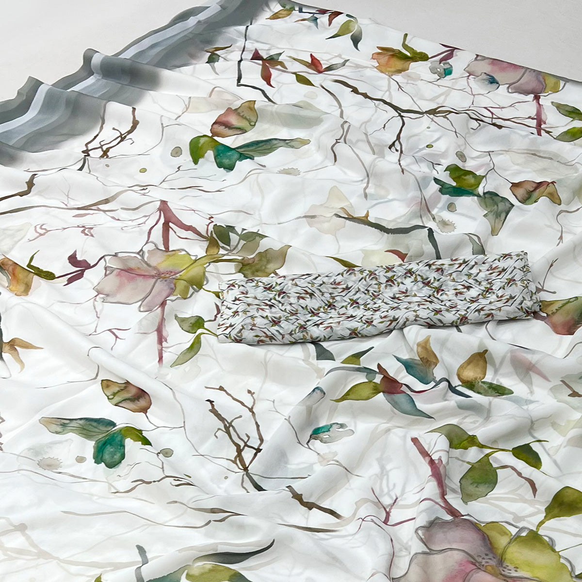 White Floral Digital Printed Georgette Saree